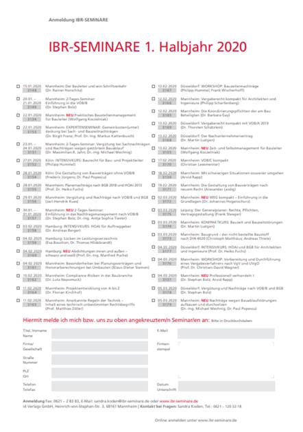 1. Halbjahr 2020 Anmeldeformulare | id Verlags GmbH | Mannheim 1. Halbjahr 2020 Anmeldeformulare | id Verlags GmbH | Mannheim