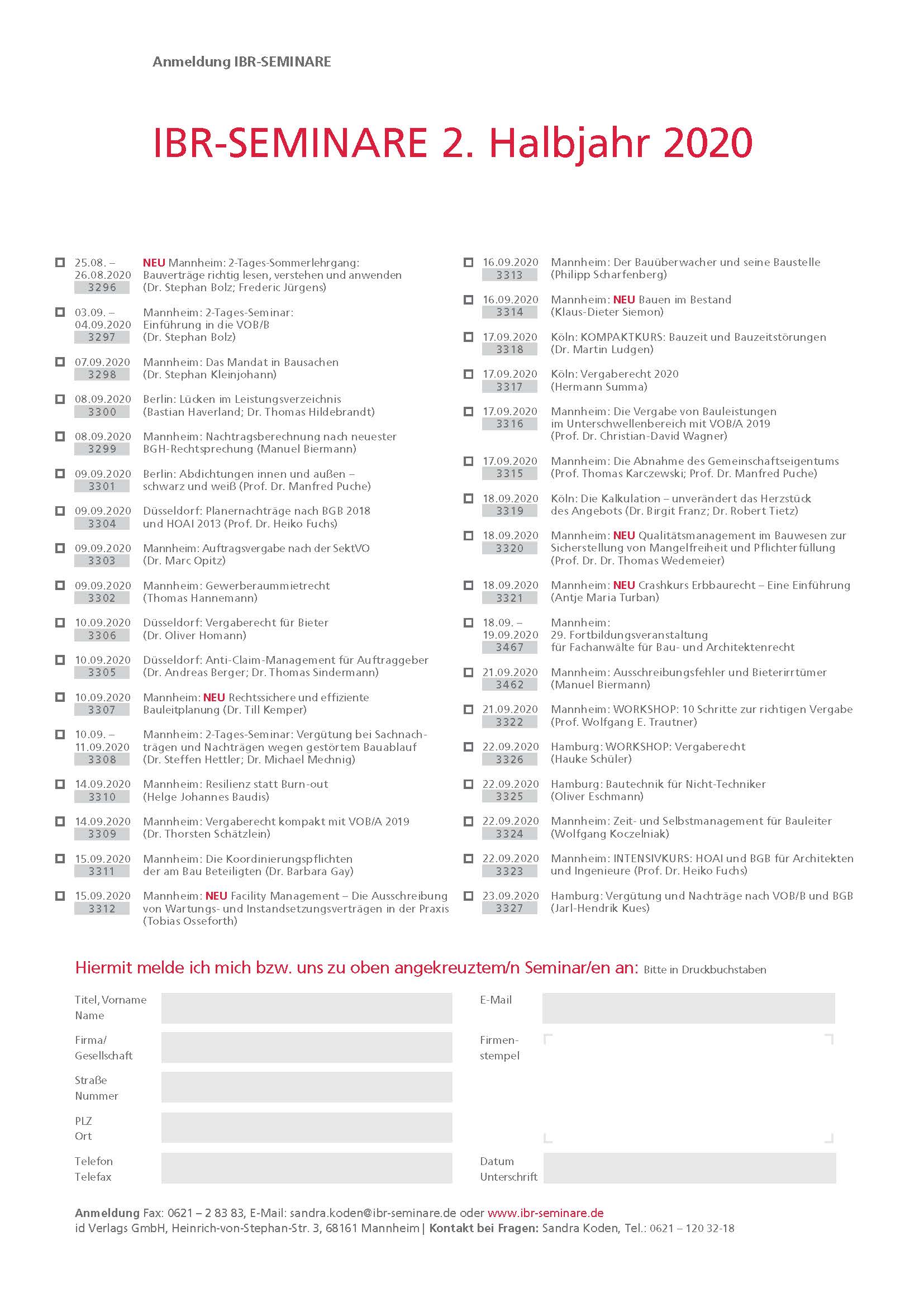 2. Halbjahr 2020 Anmeldeformulare | id Verlags GmbH | Mannheim 2. Halbjahr 2020 Anmeldeformulare | id Verlags GmbH | Mannheim